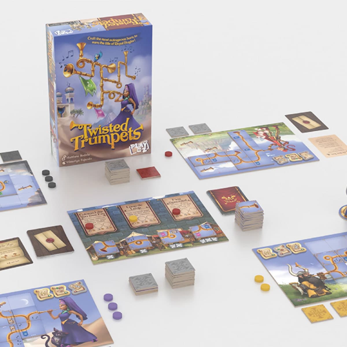 A screenshot of the YouTube video for the 3D animation of the Twisted Trumpets board game.