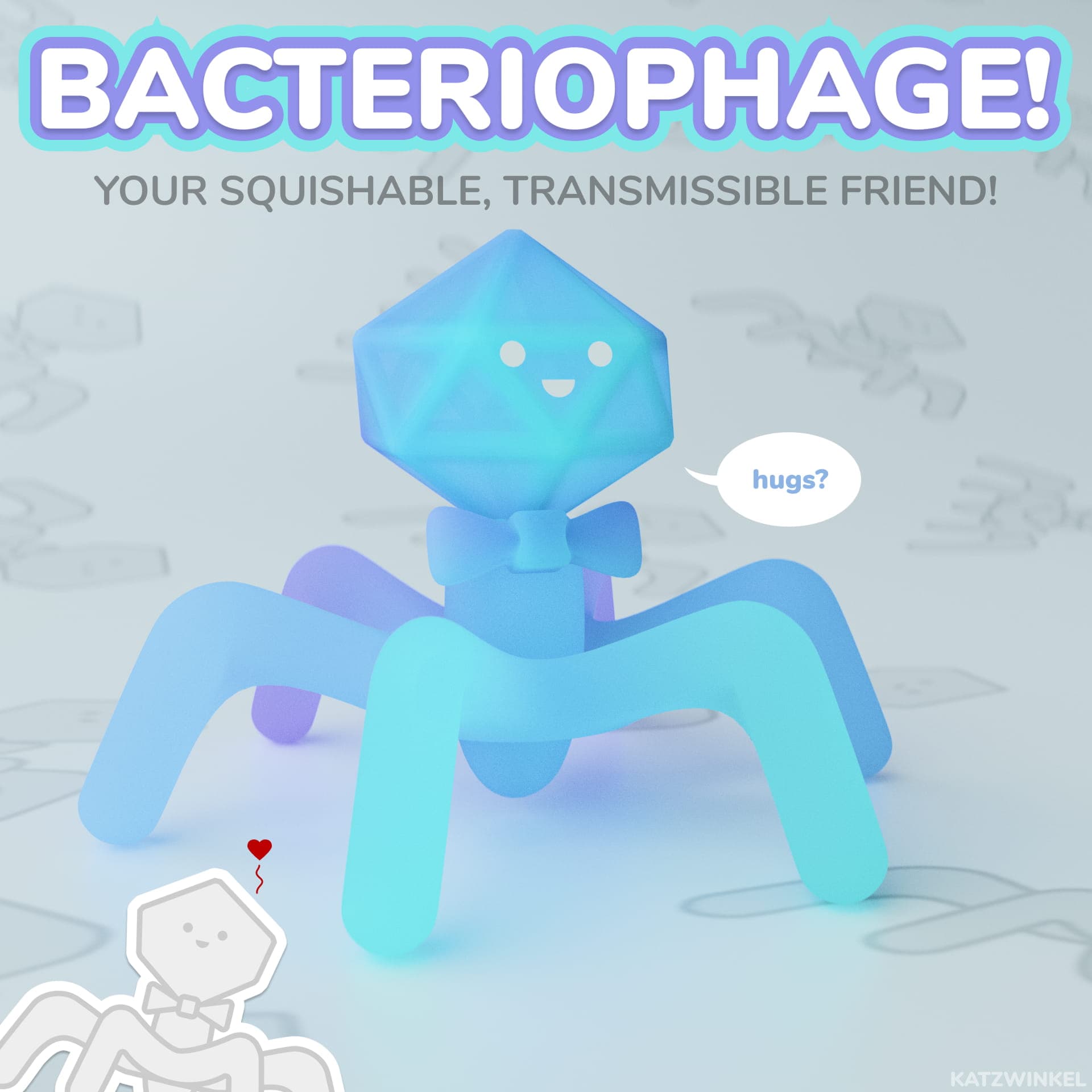 A 3D rendering of a squishable silicon toy of a bacteriophage virus.